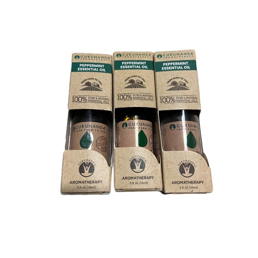 GuruNanda peppermint 100% Pure And Natural Essential Oil 0.5 oz. LOT OF 3
